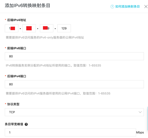 图1:添加IPv6转换映射条目