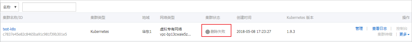 集群删除失败