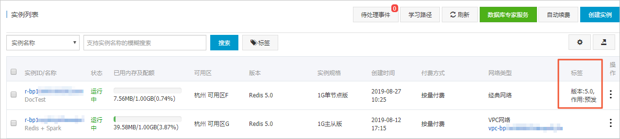 查看实例绑定的标签_标签管理_用户指南_云数据库 Redis 版