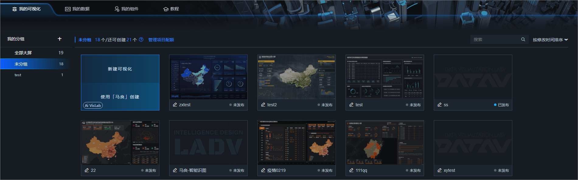 DataV我的可视化页面