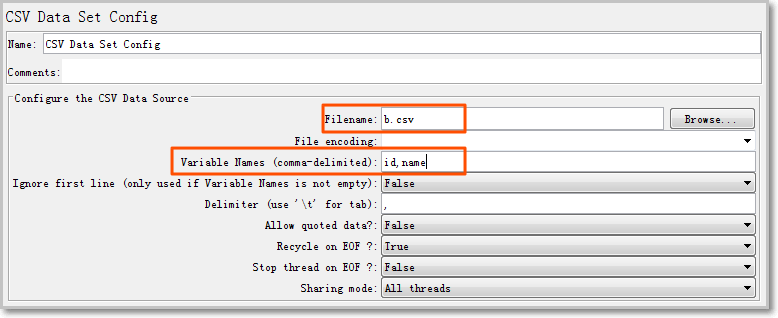 CSV Data Set Config