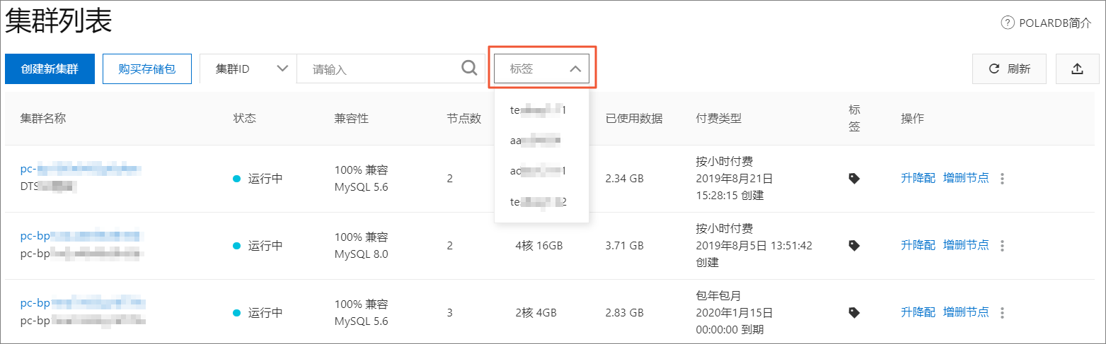 根据标签筛选集群_标签_PolarDB MySQL数据库_云数据库PolarDB