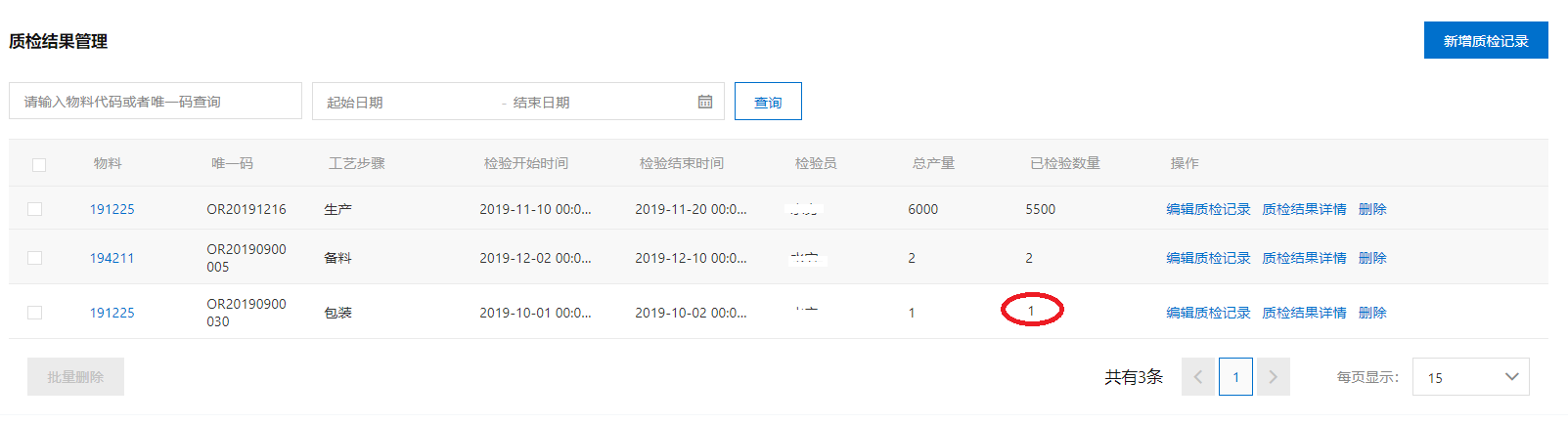 已检验数量