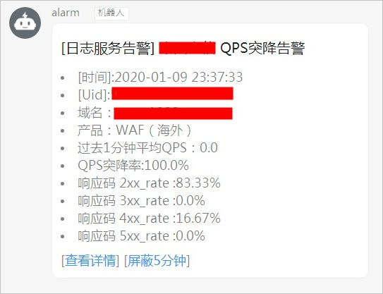 QPS突降告警样例