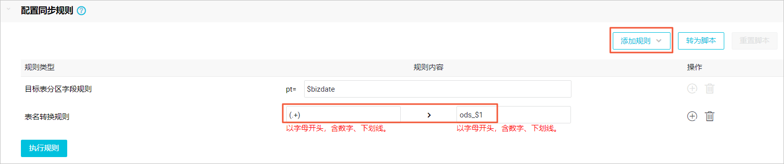 表名转换规则