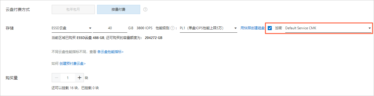 创建按量数据盘