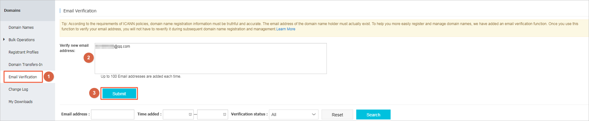 Enter the email address to be verified
