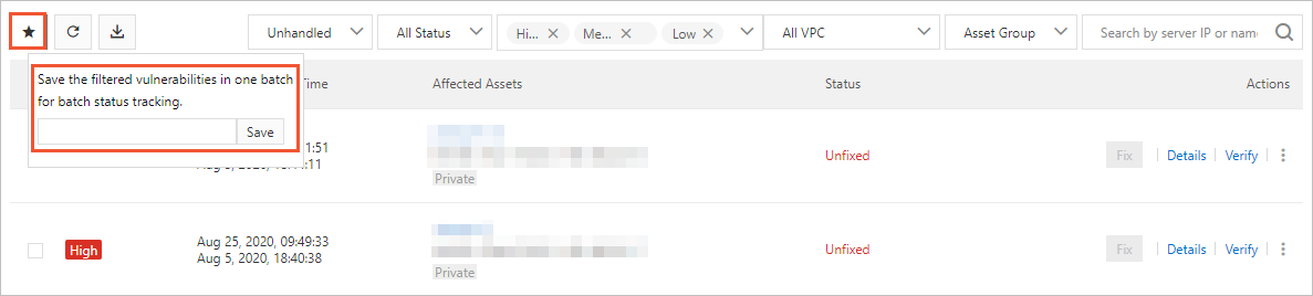 Save filtered vulnerabilities