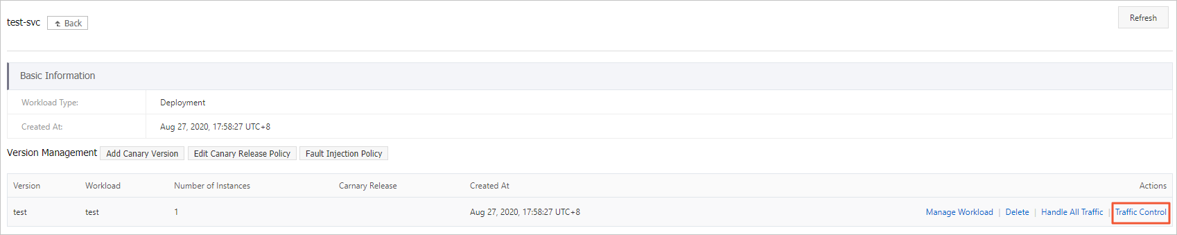 Virtual service details