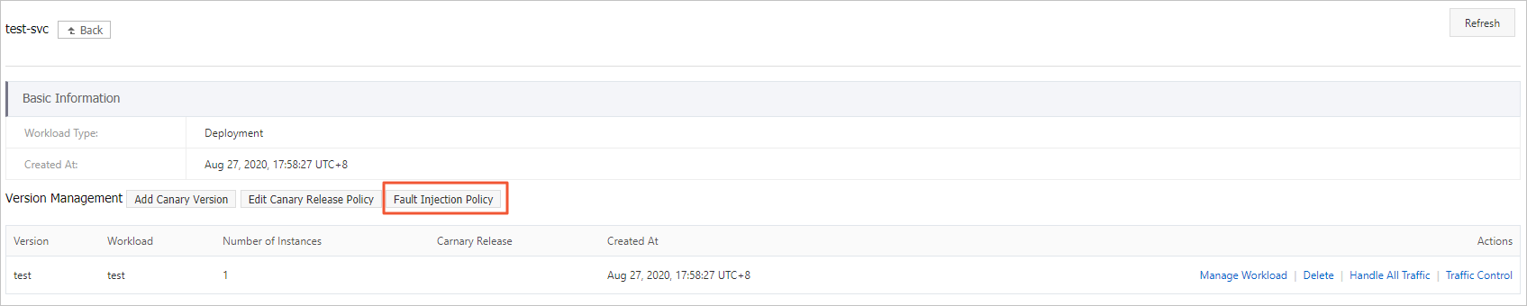 Create a fault injection policy