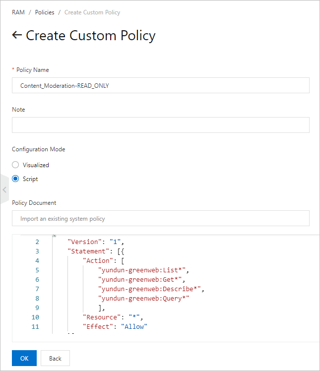 Create a custom policy