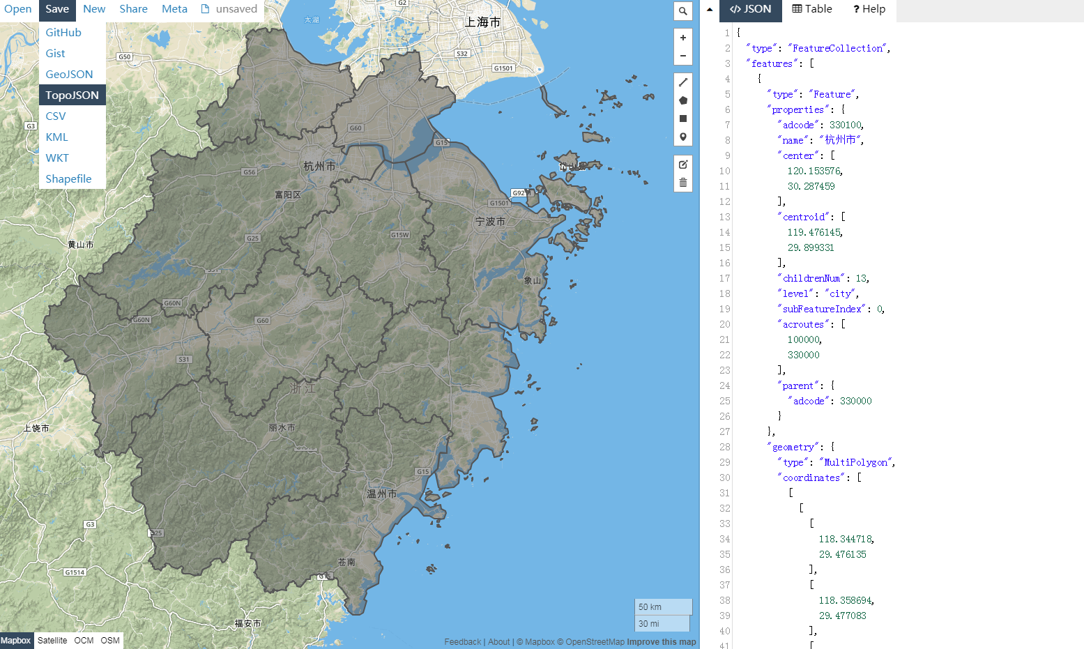 Obtain the topo_json file of Zhejiang Province