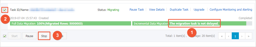 Stop a task during incremental migration