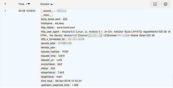 Raw log entries