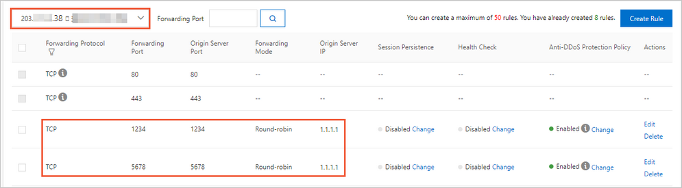 Port forwarding rule