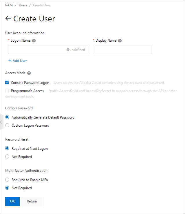 Configure RAM user information