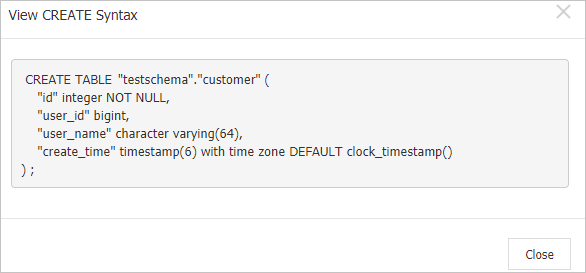 View the creation syntax of an object
