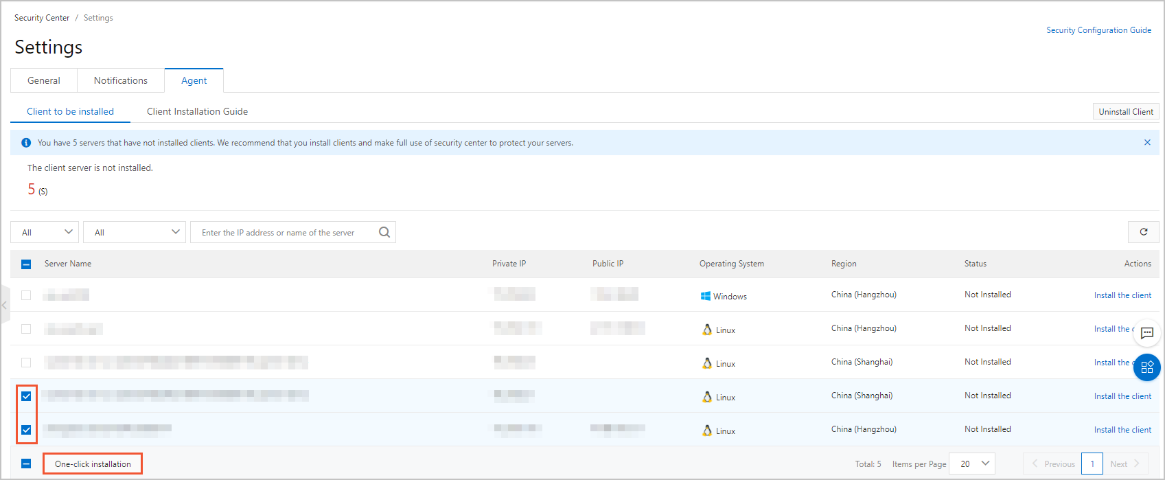 Install the Security Center agent on multiple ECS instances