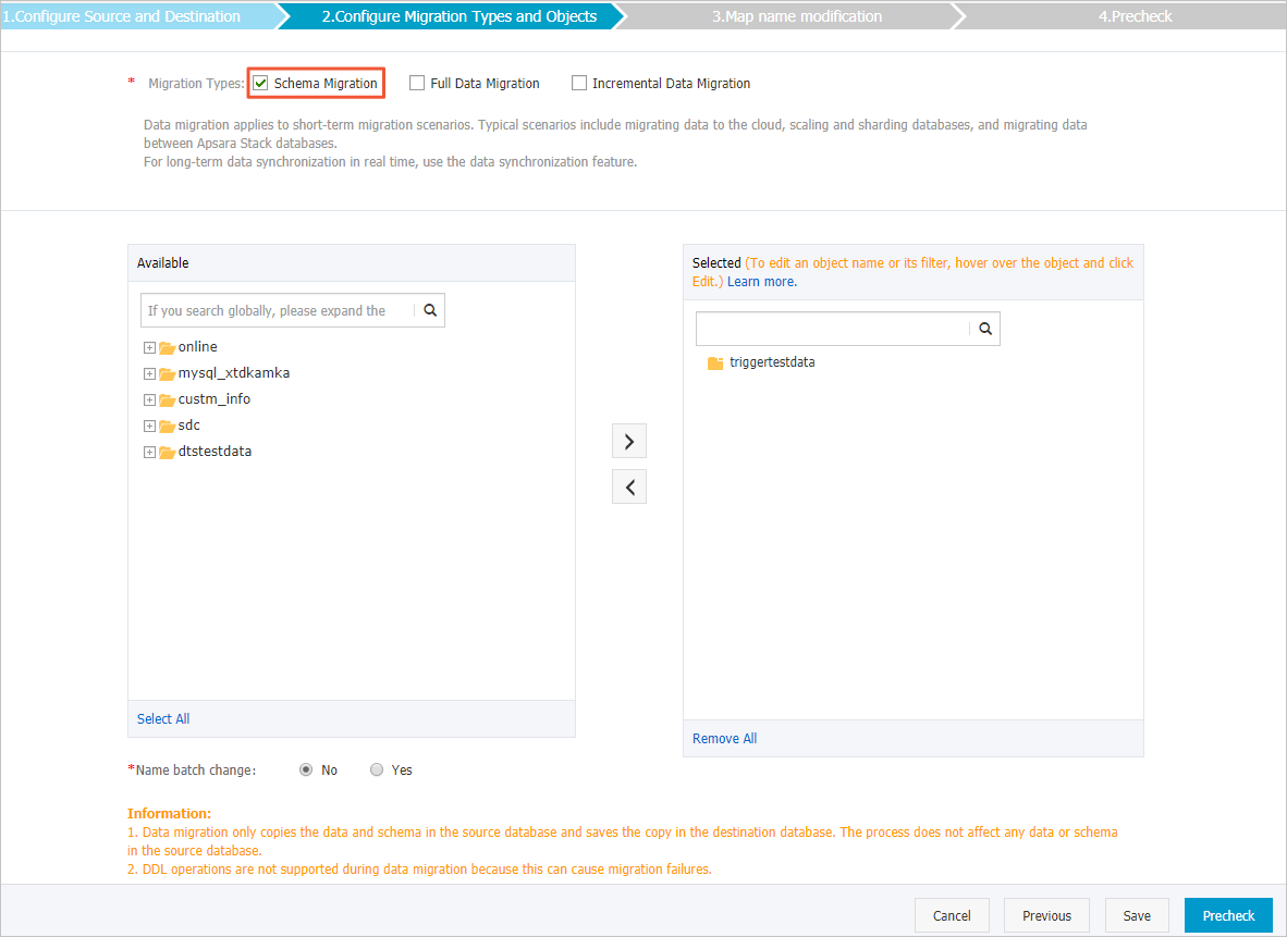 Select only Schema Migration for the Migration Types parameter