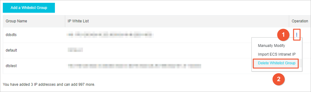 Delete an IP whitelist