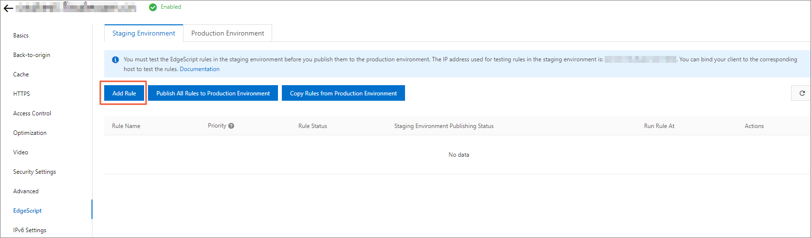 Staging environment