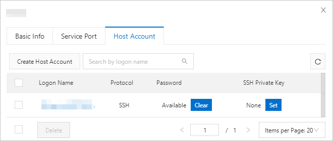 Host Account tab