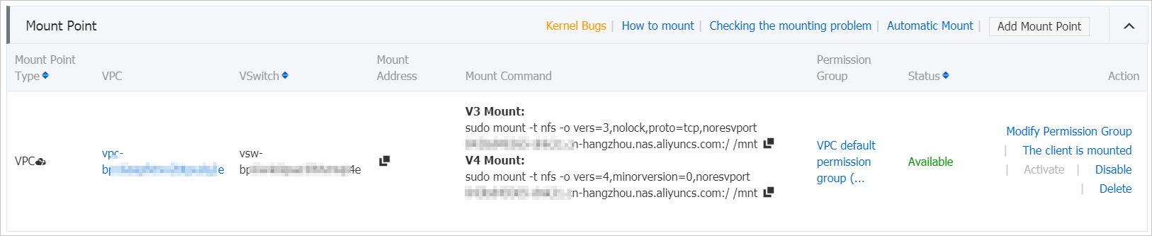 View a list of mount targets