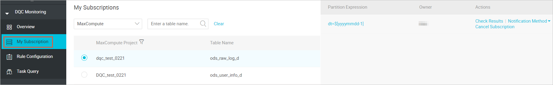 My Subscriptions page