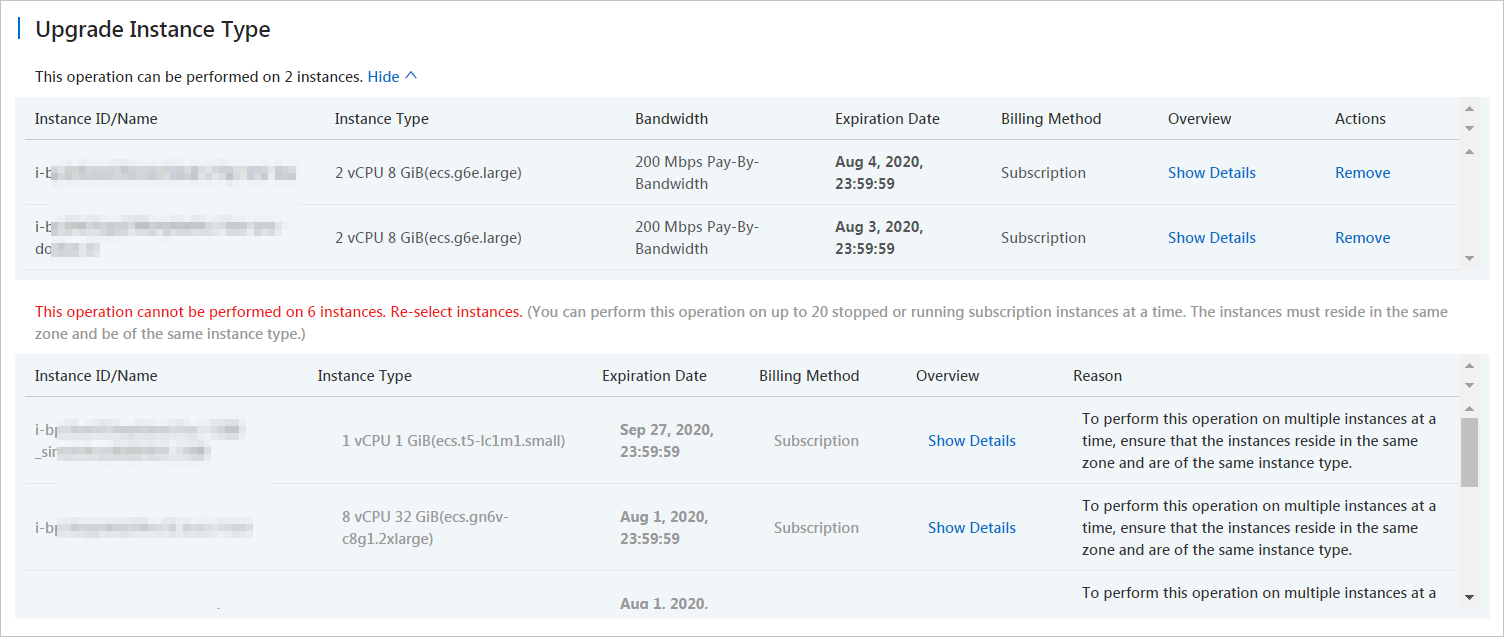 Upgrade the instance types of multiple instances