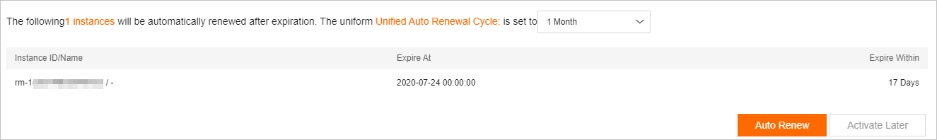 Settings for enabling auto-renewal for a single instance