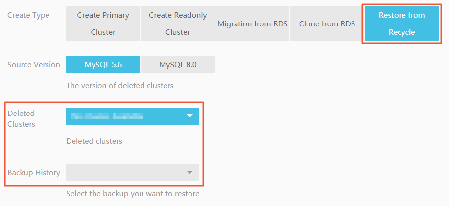 Restore a cluster in the cluster recycle bin