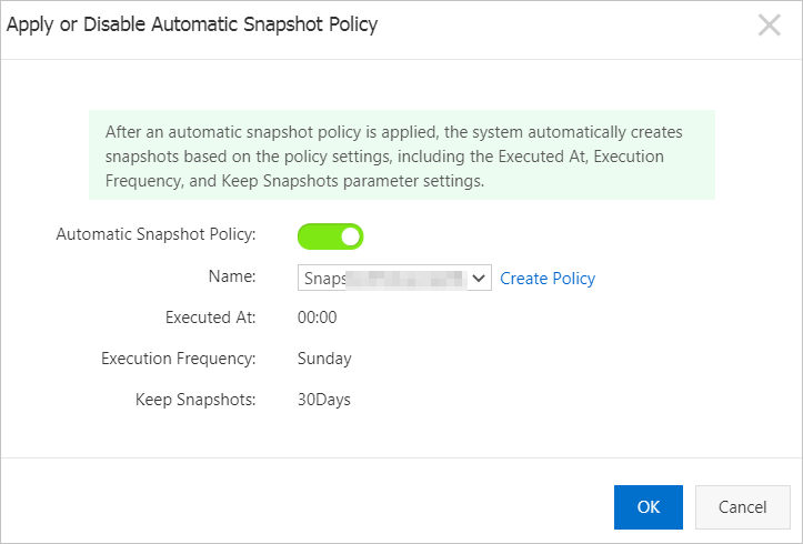 Apply or disable an automatic snapshot policy