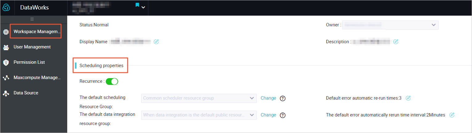 Scheduling properties section