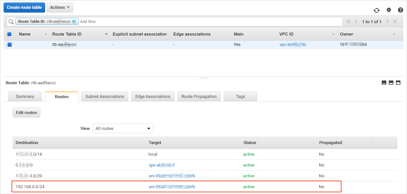 Configure routes for the AWS instance