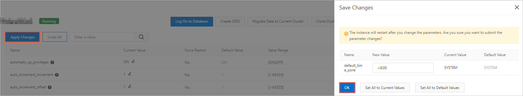 Save Changes panel
