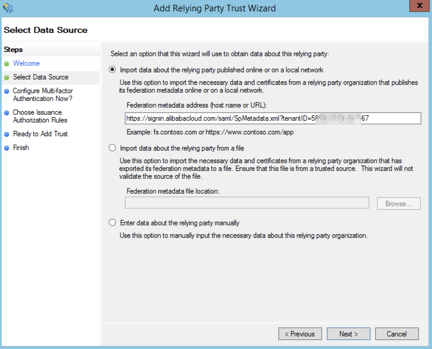 Add Relying Party Trust Wizard