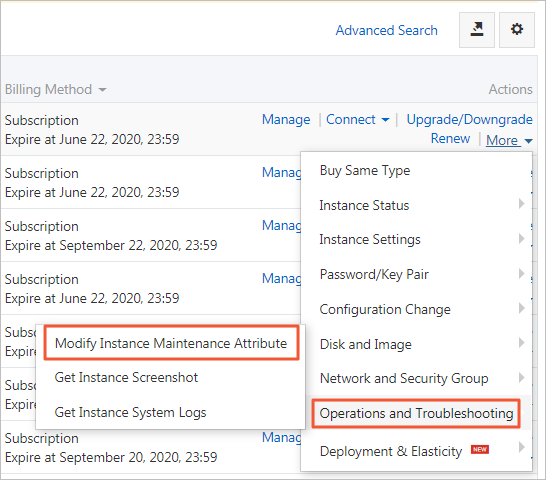 Modify instance maintenance attribute - Path 1