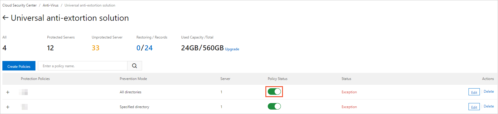 Enable a protection policy