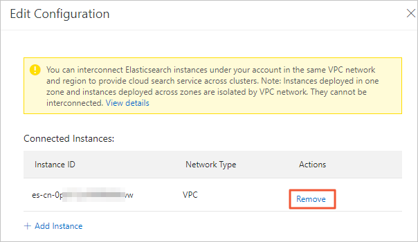 Remove an interconnected instance