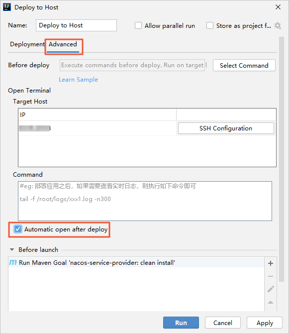 Automatic open after deploy