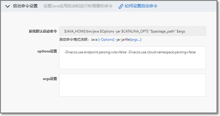 SAE自建Nacos部署应用之启动命令